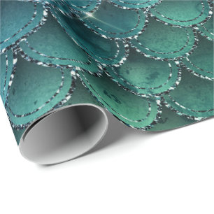 Mermaid Scales Glitter Jungle Spark Navy Purple Wrapping Paper