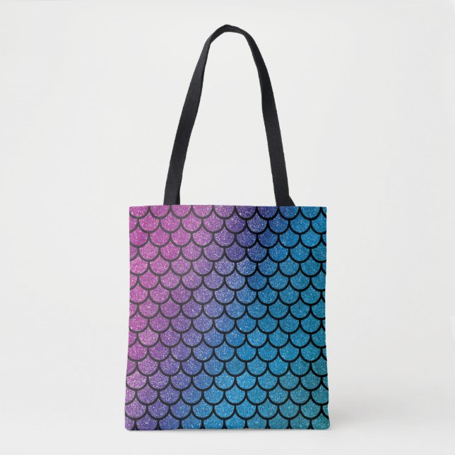 Mermaid scales glitter rainbow tote bag (Front)