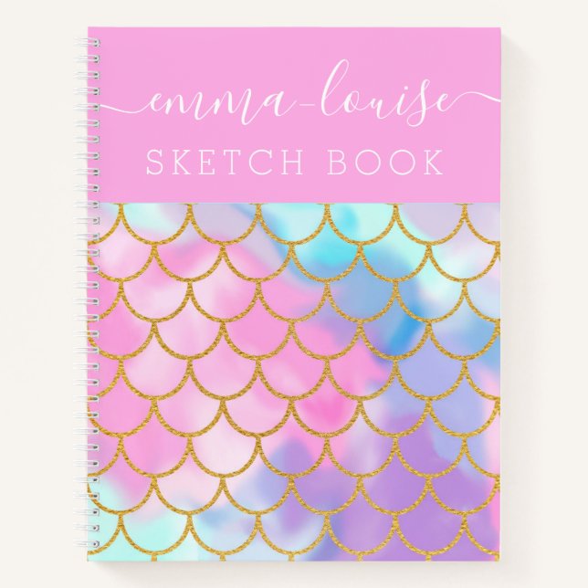 Mermaid Scales Gold Glitter Pattern Sketch Book (Front)