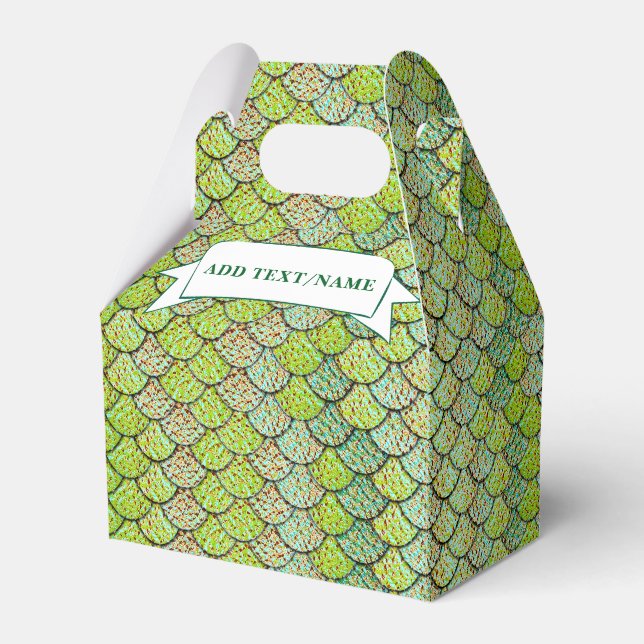 Mermaid Scales Green Pattern Custom Name Favor Box (Front Side)