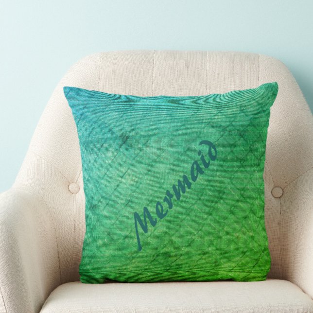 Mermaid Scales in Bright Green and Aqua Blue Throw Pillow (Creator Uploaded)