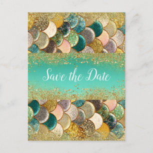 Mermaid Scales Multi Colour Glam Chic Save the Dat Announcement Postcard