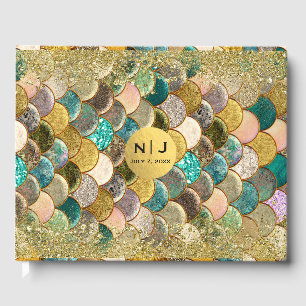 Mermaid Scales Multi Colour Glitter Glam Party Guest Book