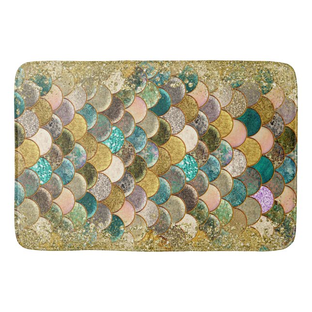 Mermaid Scales Multi Colour Glitter Glam Trendy Bath Mat (Front)