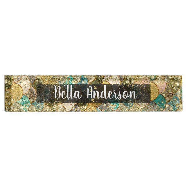 Mermaid Scales Multi Colour Glitter Glam Trendy Nameplate (Front)