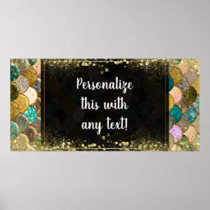 Mermaid Scales Multi Colour Glitter Party Banner Poster