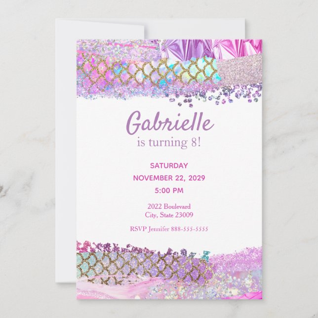 Mermaid Scales Pastel Invitation Anniversaire de e (Devant)
