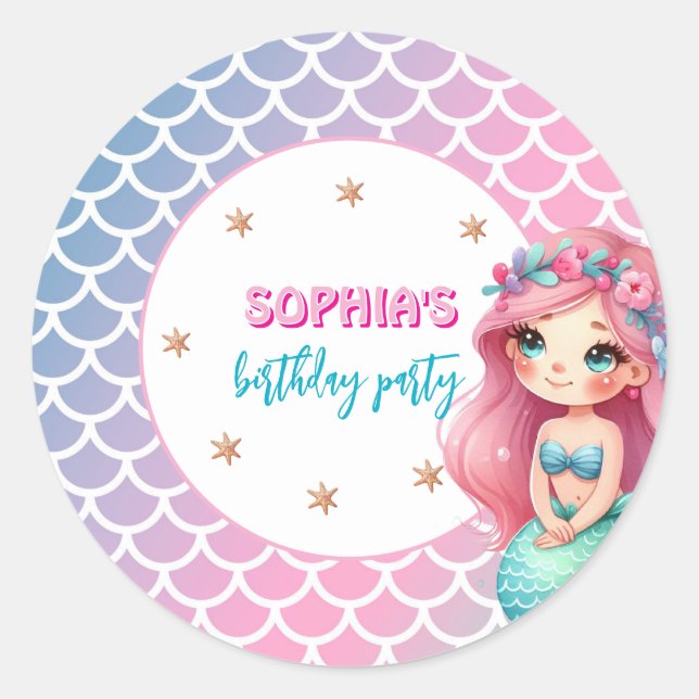 Mermaid scales pattern birthday party classic round sticker (Front)