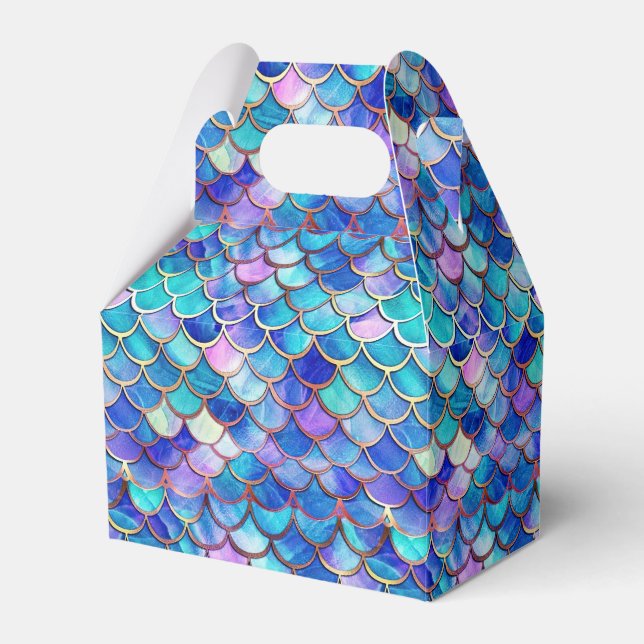 Mermaid Scales Pattern Little Girls Birthday Party Favor Box (Front Side)