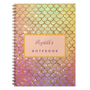 Mermaid scales pink purple glitter college ruled notebook