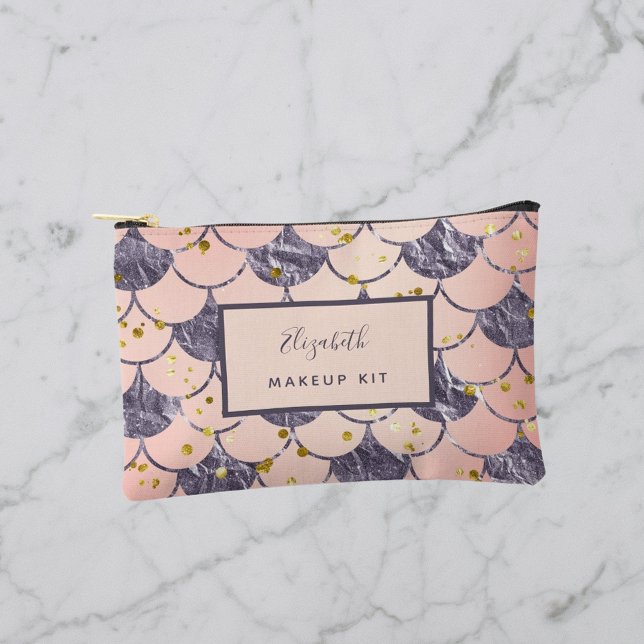 Mermaid scales pink purple name accessory pouch (Creator Uploaded)