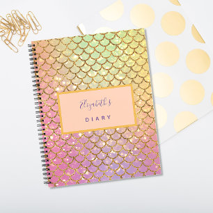 Mermaid scales pink purple sea green glitter diary notebook