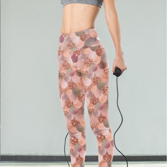 Mermaid Scales Pink Rose Gold Glitter Glam Leggings (Creator Uploaded)