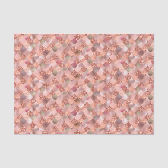 Mermaid Scales Rose Gold Pink Glitter Metallic Tissue Paper (Front)