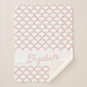 Mermaid scales rose gold white monogram pattern sherpa blanket