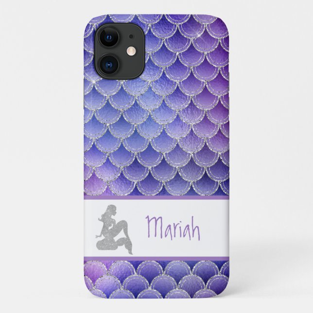 *~* Mermaid Scales Silver Glitter Purple Blue Case-Mate iPhone Case (Back)