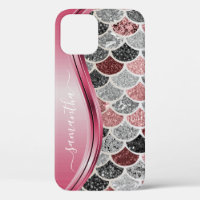 Mermaid Scales Silver Handwritten Name Pink