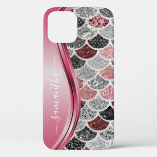 Mermaid Scales Silver Handwritten Name Pink iPhone 12 Pro Case