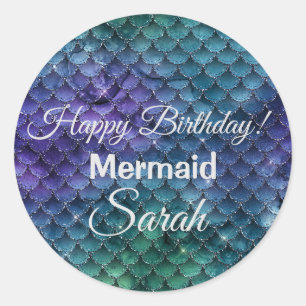 Mermaid Scales Sparkly Blue & Purple Classic Round Sticker