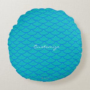 mermaid scales Thunder_Cove aqua/blue Round Pillow