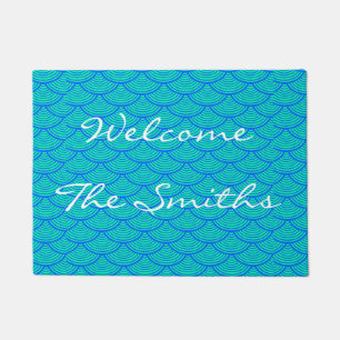 mermaid scales Thunder_Cove blue Doormat