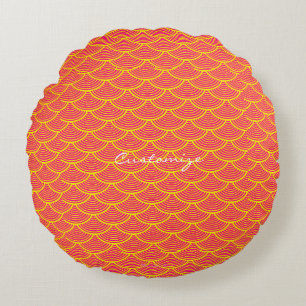 mermaid scales Thunder_Cove orange/yellow Round Pillow