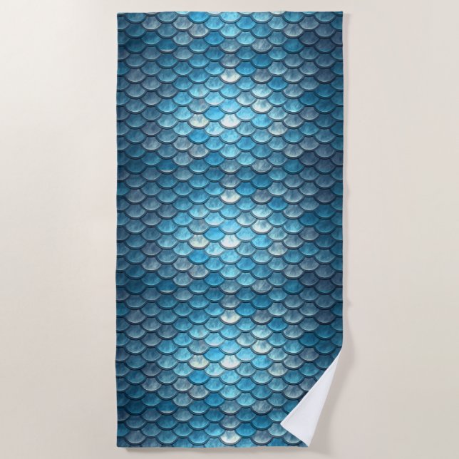 Mermaid Scales Turquoise Beach Towel (Front)