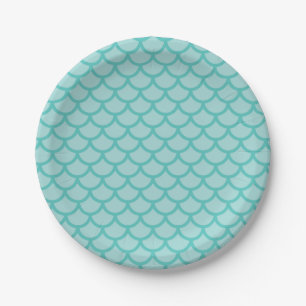 Mermaid Scales turquoise birthday Party Paper Plate