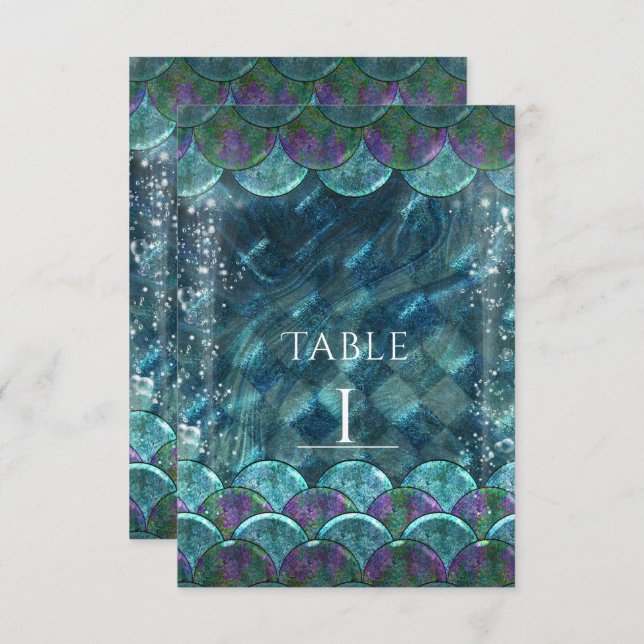 Mermaid Scales Under the Sea Party Table Number (Front/Back)