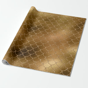 Mermaid Scales Unicorn Metallic Glitter Gold Sepia Wrapping Paper