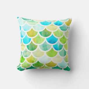 Mermaid scales. Watercolor fish scales. Bright sum Throw Pillow