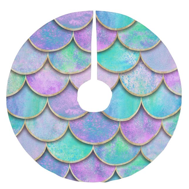 Mermaid scales: watercolor wave pattern. brushed polyester tree skirt (Front)