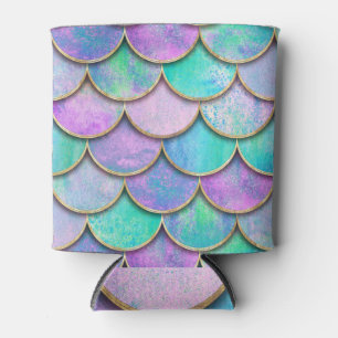 Mermaid scales: watercolor wave pattern. can cooler