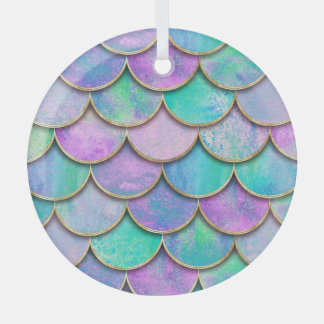 Mermaid scales: watercolor wave pattern. glass ornament