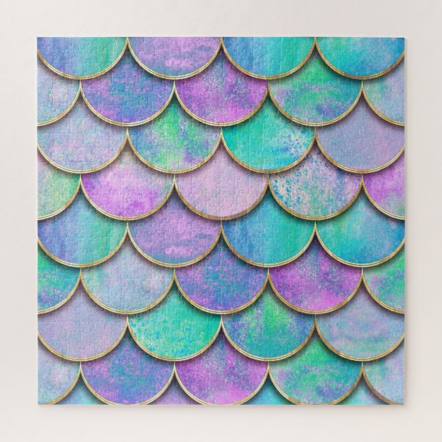 Mermaid scales: watercolor wave pattern. jigsaw puzzle (Vertical)