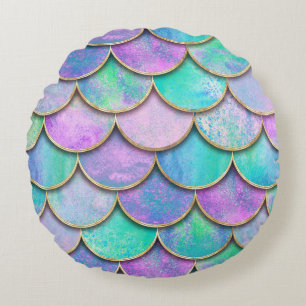 Mermaid scales: watercolor wave pattern. round pillow