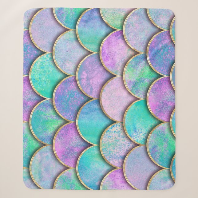 Mermaid scales: watercolor wave pattern. sherpa blanket (Front)