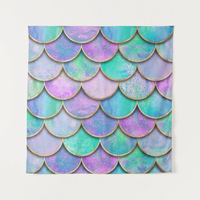 Mermaid scales: watercolor wave pattern. tapestry (Front)