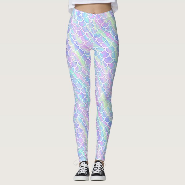 Mermaid Scales with Marbled Iridescence Pattern Leggings (Front)