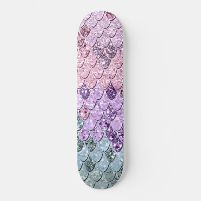 Mermaid Scales with Unicorn Girls Glitter #1 Skateboard (Front)
