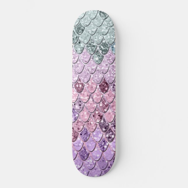 Mermaid Scales with Unicorn Girls Glitter #4 Skateboard (Front)