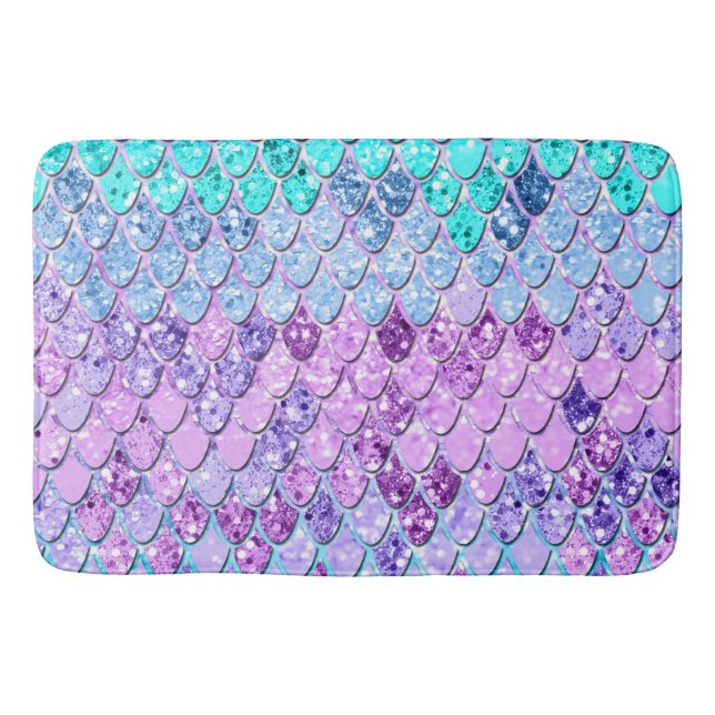 Mermaid Scales with Unicorn Girls Glitter #9 Bath Mat (Front)