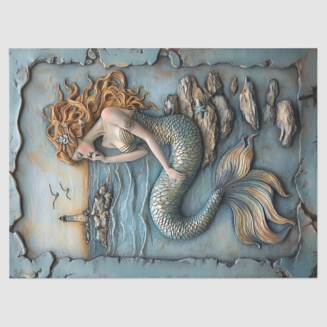 Mermaid Sculpture Decoupage Tissue Paper (Front)