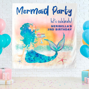 Mermaid Sea Beach Cupcakes Birthday Photo Backdrop Tapestry