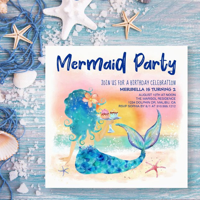 Mermaid Sea | Beach Cupcakes & Starfish Birthday Invitation (Creator Uploaded)