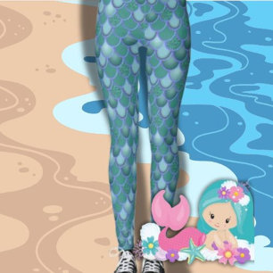 Mermaid Sea Blue Green Scale Leggings