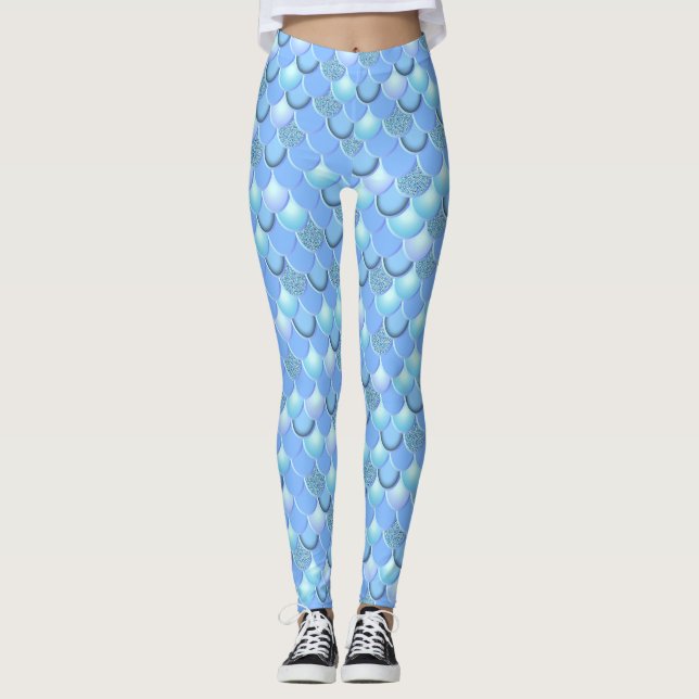 Mermaid Sea Blue Scale Leggings (Front)