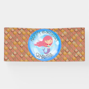 Mermaid Sea Brown Orange Birthday Banner