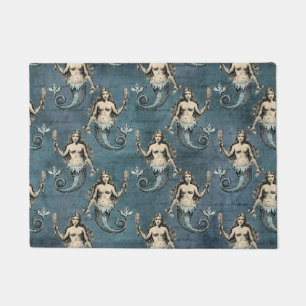 Mermaid Sea Creatures Ocean Blue Colour Handwritte Doormat