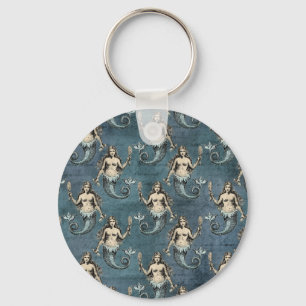 Mermaid Sea Creatures Ocean Blue Colour Handwritte Keychain
